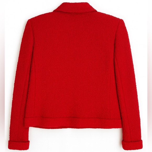 St. John Vintage Red Bouclé Knit Double Breasted Cropped Blazer Jacket Size 6 - Picture 3 of 5